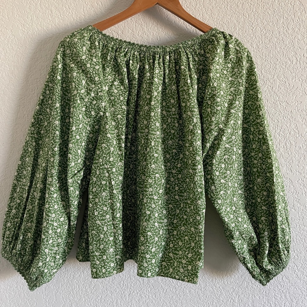 Doen Light Green Floral Square-Neck Puff Sleeve Blouse - Picture 4 of 7